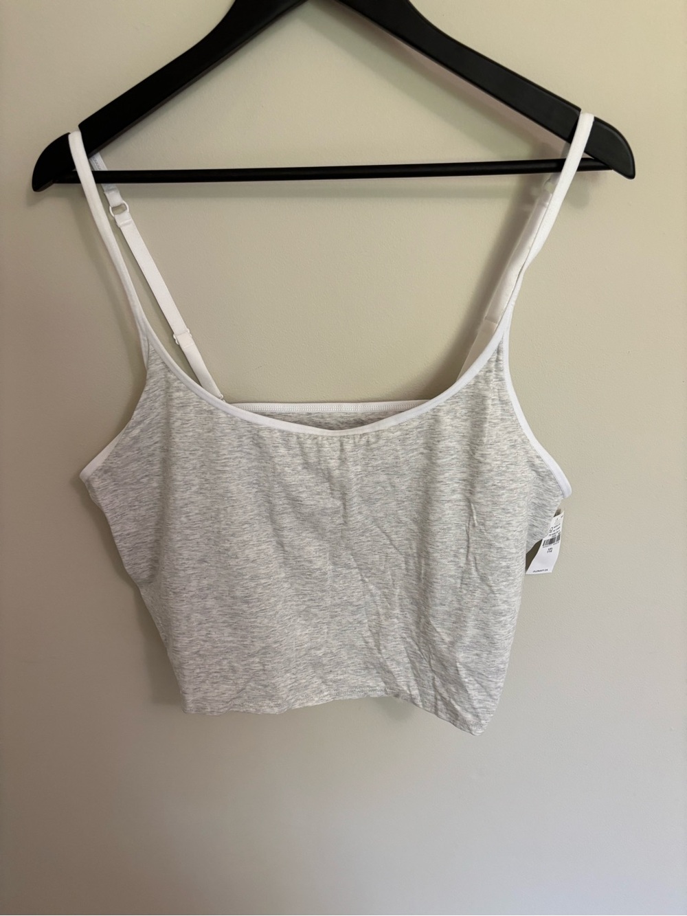 Light Gray Cropped Cami Tank Top with White Trim